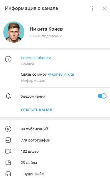 Телеграм-канал Никиты Конева