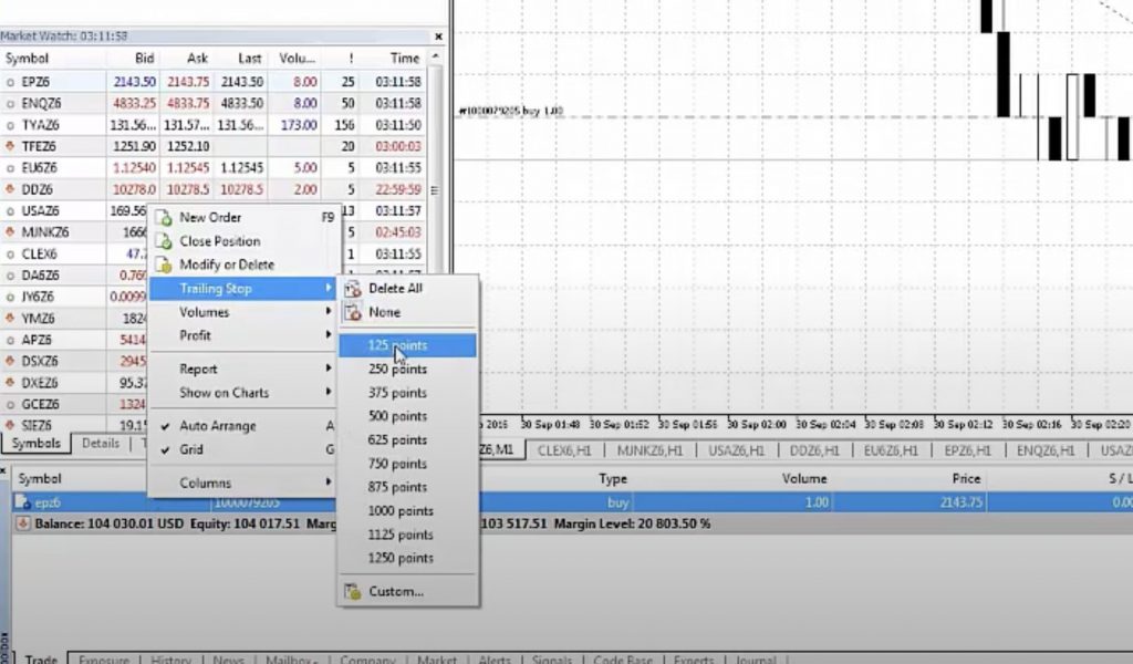 как поставить трейлинг стоп в мт5