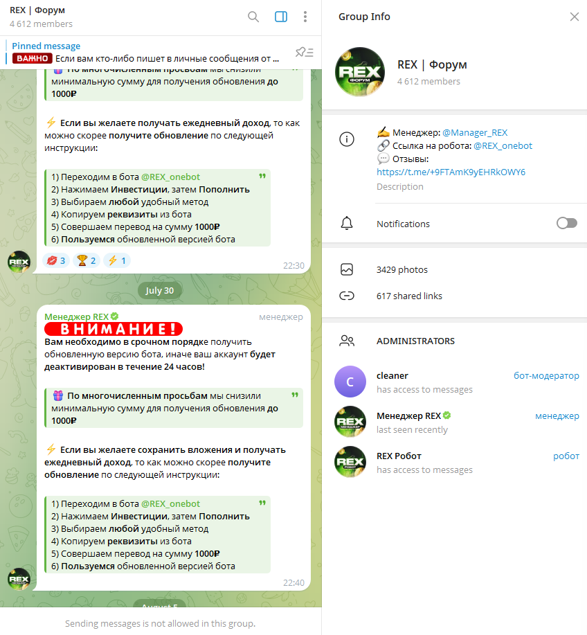 rex робот телеграм отзывы