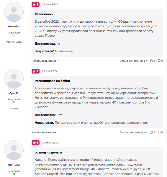 инвест менеджмент групп отзывы