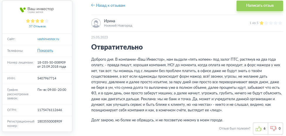 ваш инвестор отзывы сотрудников